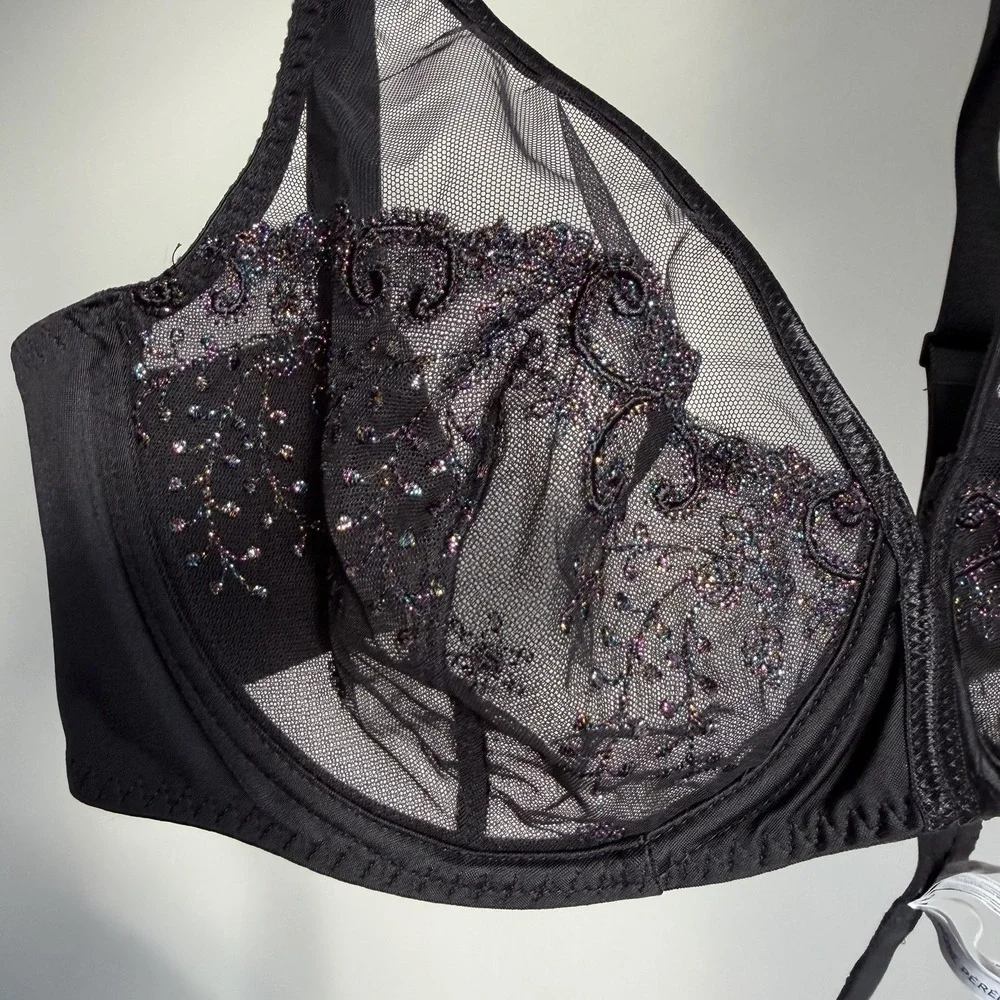 Simone Perele Sheer‎ Embroidered Bra 36D Black Luxury Lingerie NWT